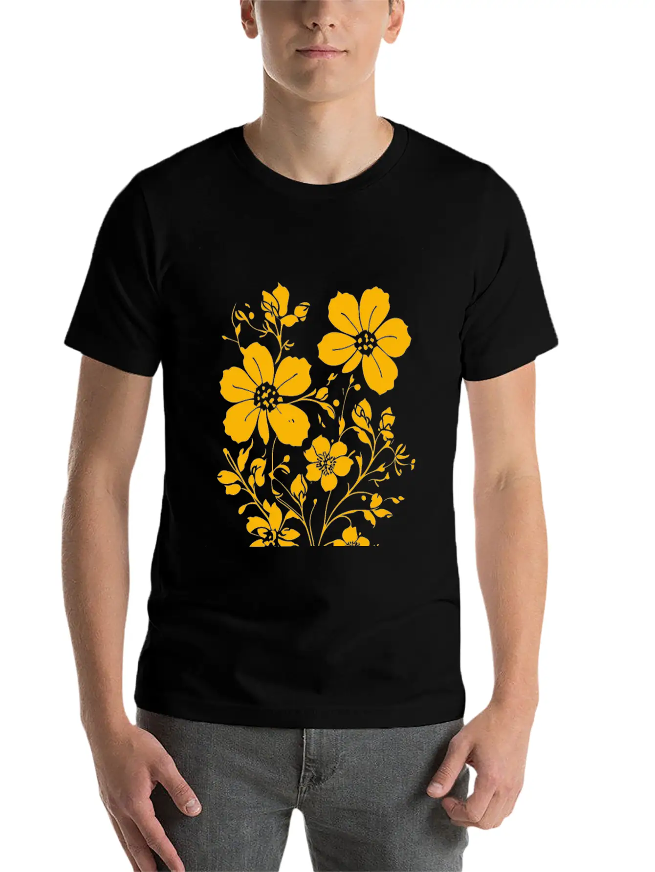 Fild Flowers Ink Drawing Yellow Unisex Casual T-Shirt – Clean Design For Daily Comfort