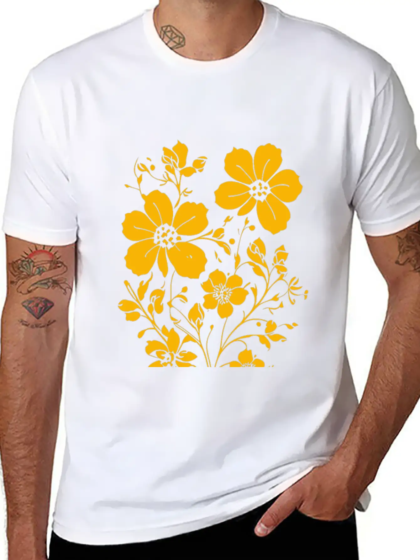 Fild Flowers Ink Drawing Yellow Unisex Casual T-Shirt – Clean Design For Daily Comfort