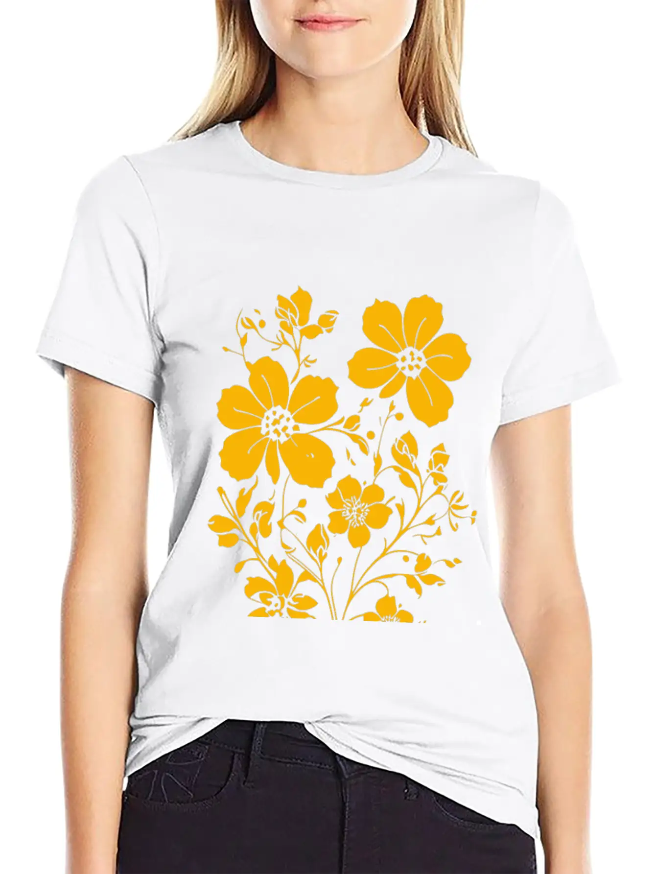 Fild Flowers Ink Drawing Yellow Unisex Casual T-Shirt – Clean Design For Daily Comfort
