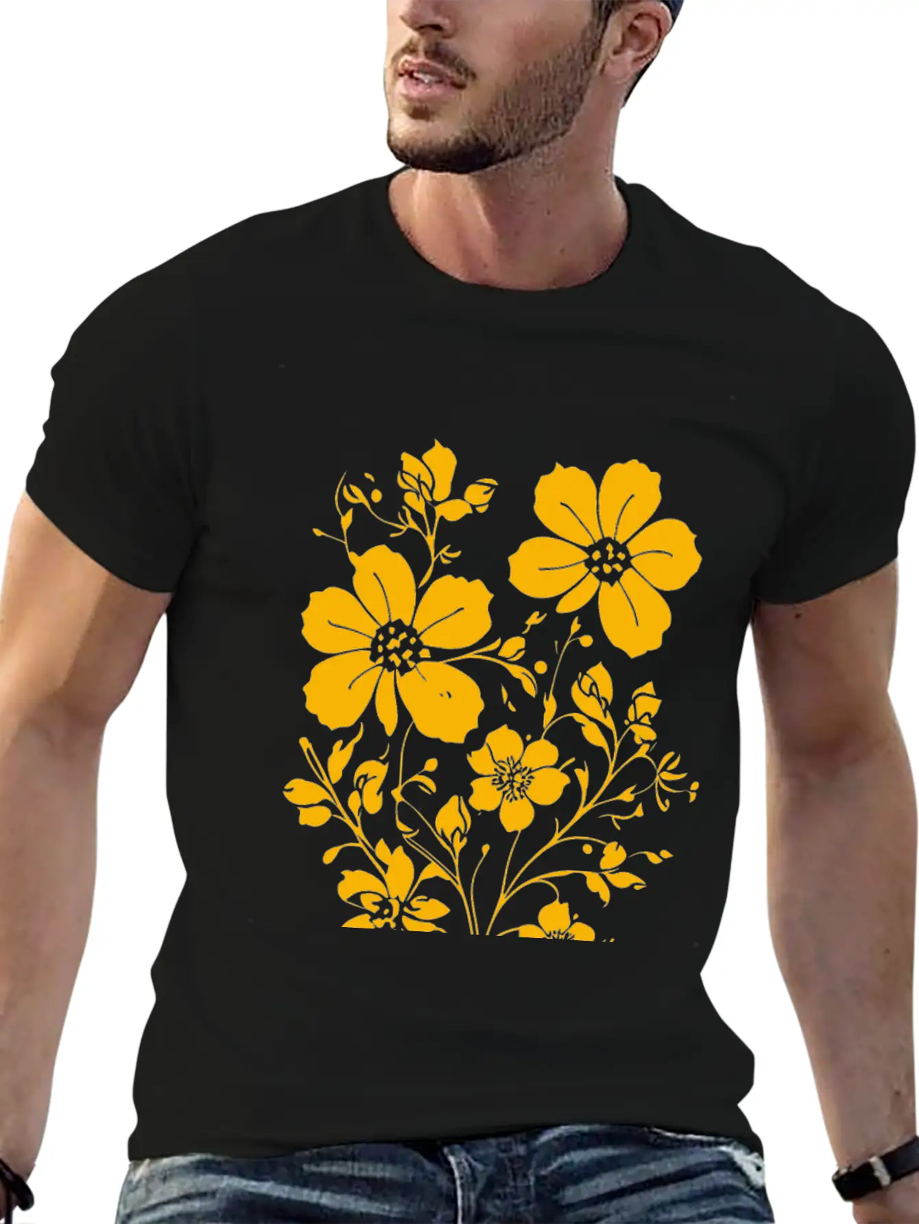 Fild Flowers Ink Drawing Yellow Unisex Casual T-Shirt – Clean Design For Daily Comfort