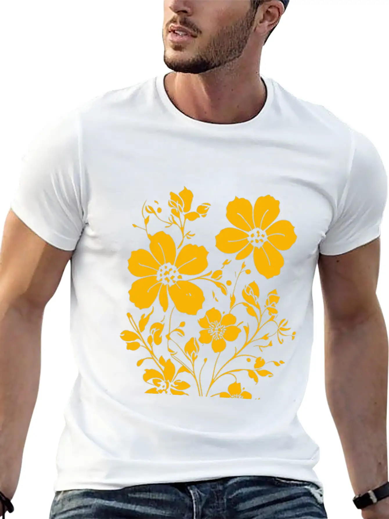 Fild Flowers Ink Drawing Yellow Unisex Casual T-Shirt – Clean Design For Daily Comfort