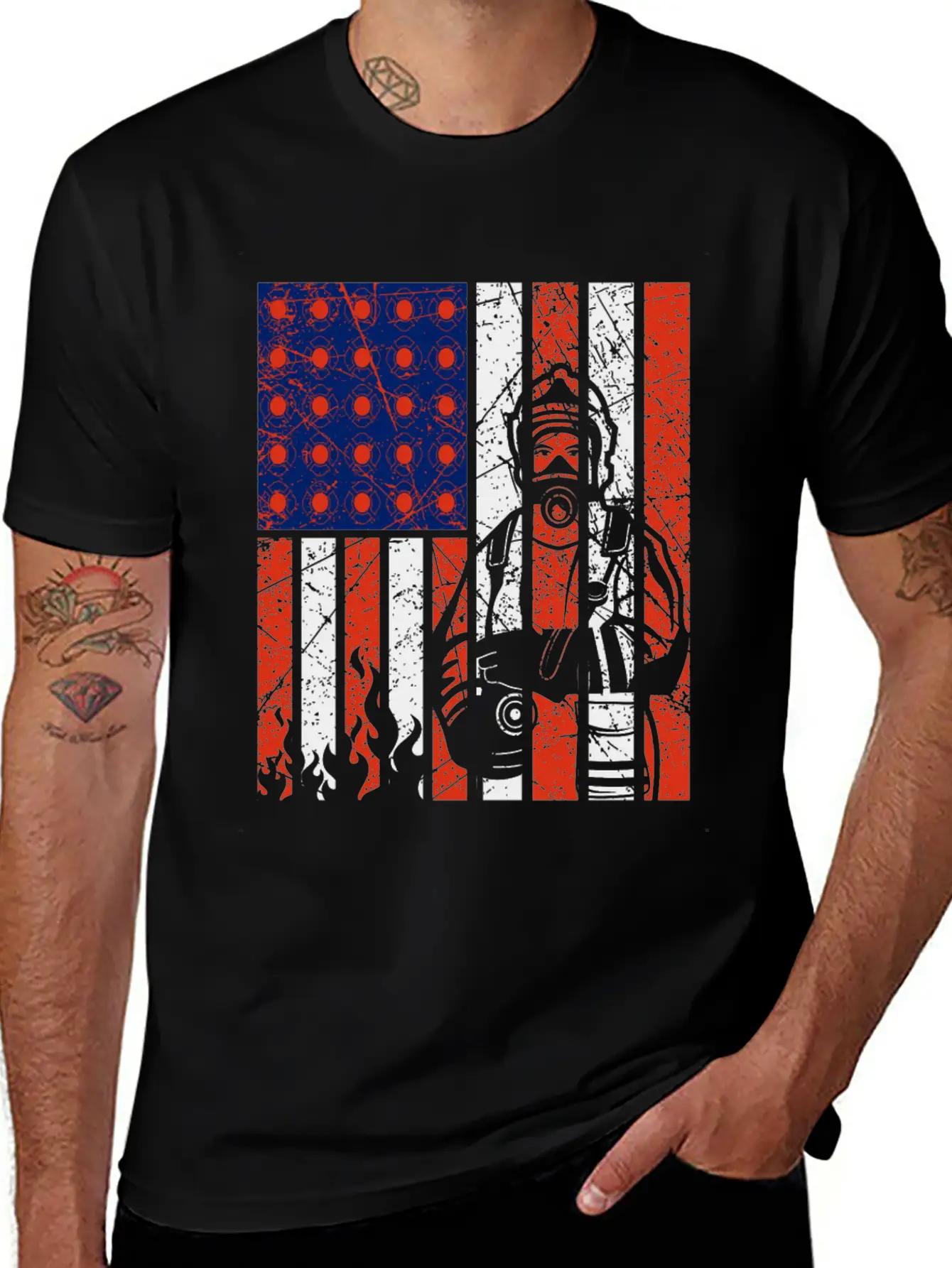 Firefighter With American Flag Unisex Casual T-Shirt – Clean Design For Daily Comfort