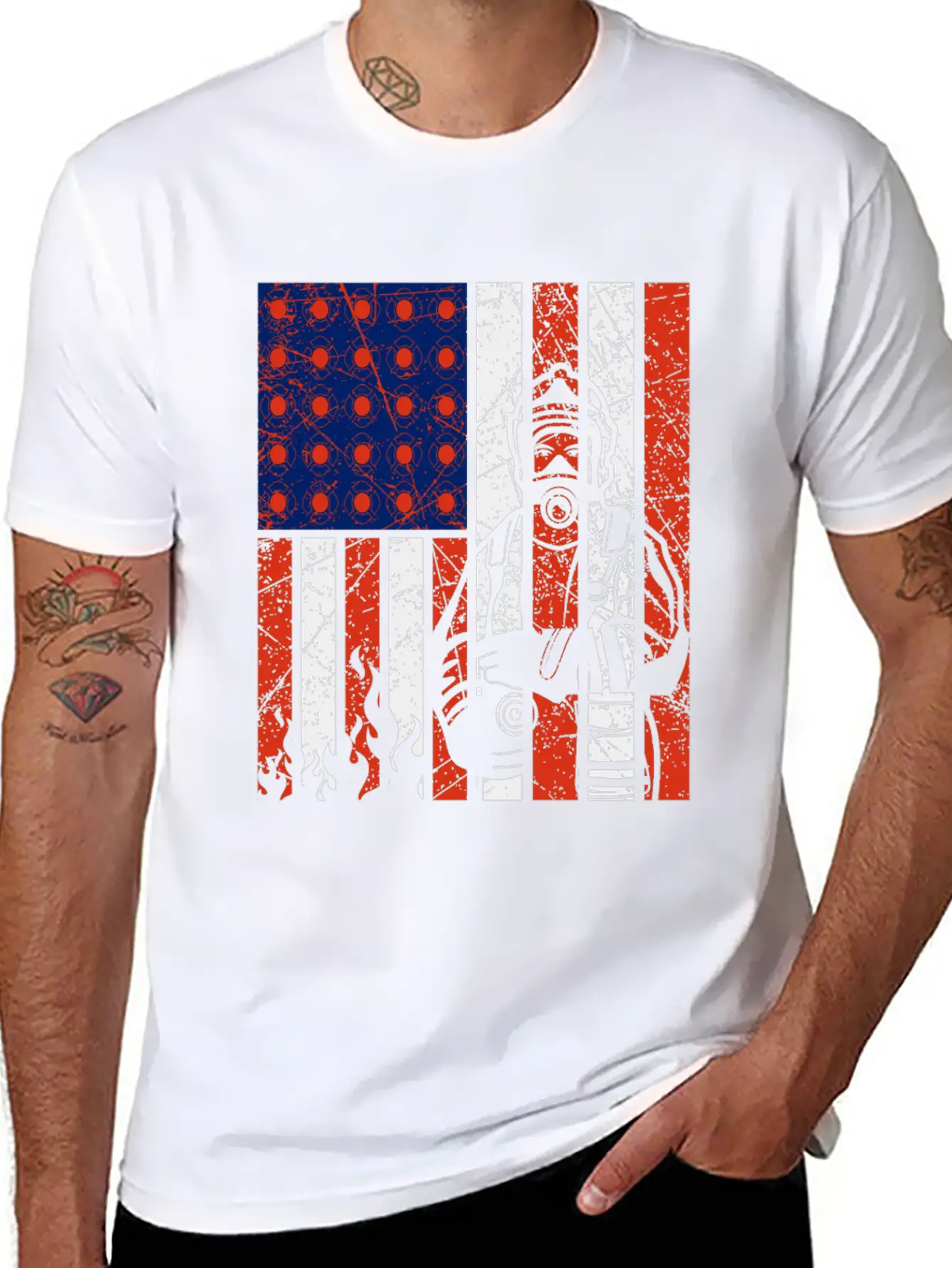 Firefighter With American Flag Unisex Casual T-Shirt – Clean Design For Daily Comfort