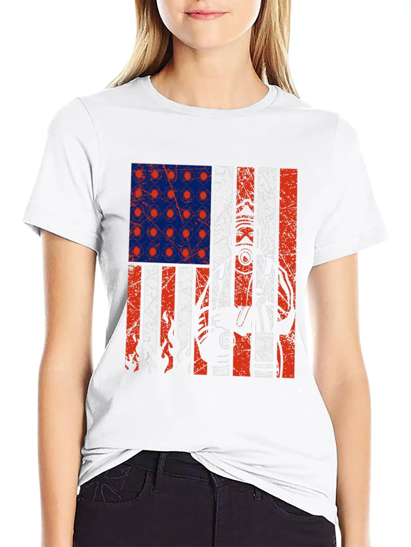 Firefighter With American Flag Unisex Casual T-Shirt – Clean Design For Daily Comfort