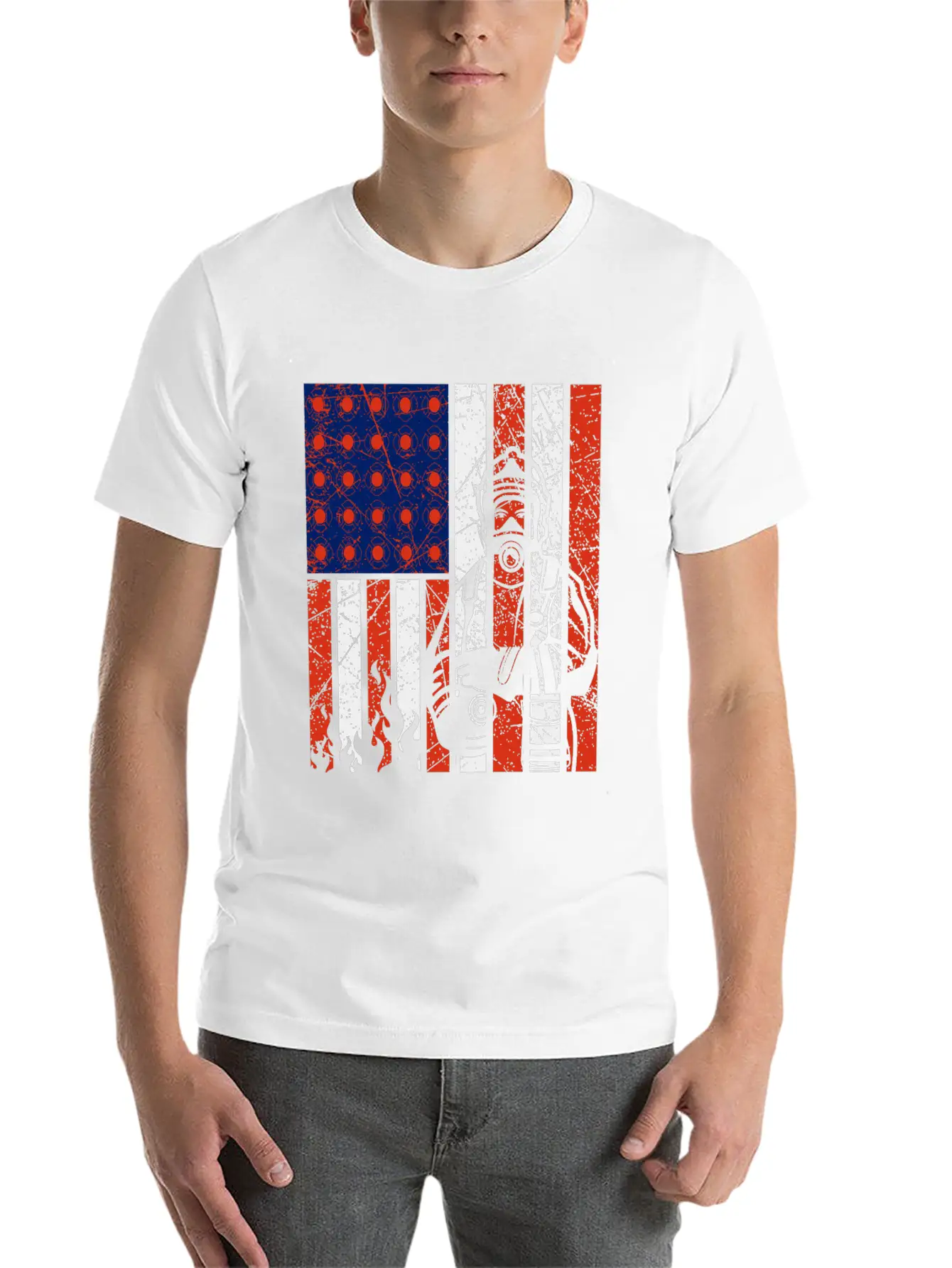 Firefighter With American Flag Unisex Casual T-Shirt – Clean Design For Daily Comfort