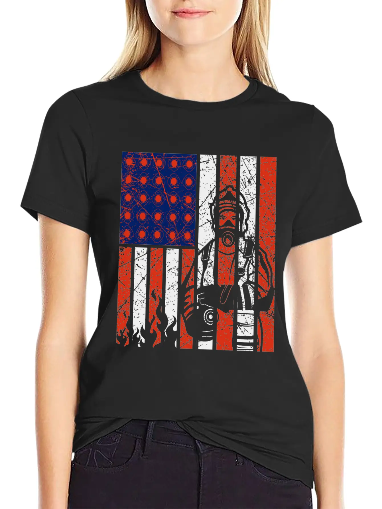 Firefighter With American Flag Unisex Casual T-Shirt – Clean Design For Daily Comfort