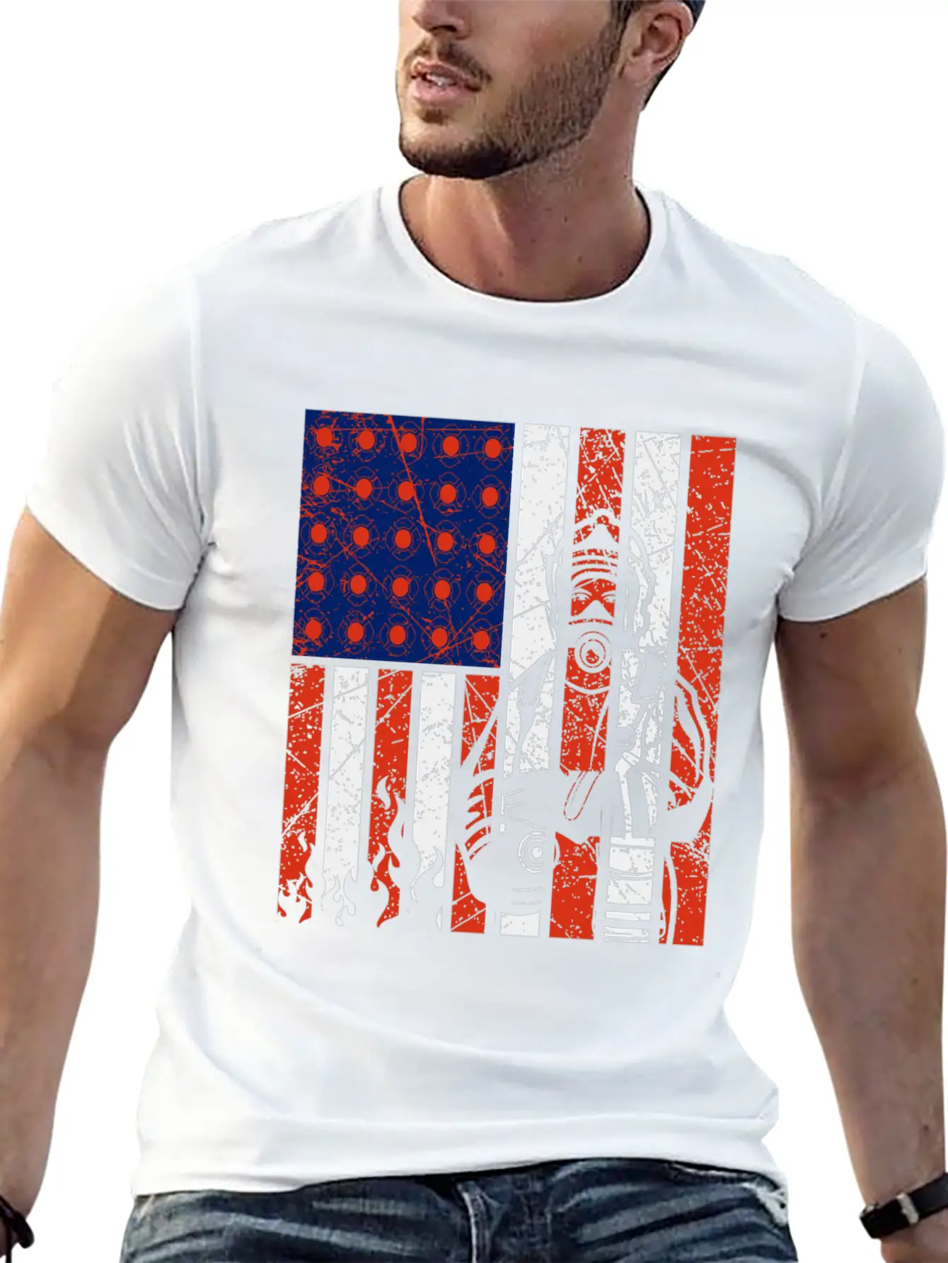 Firefighter With American Flag Unisex Casual T-Shirt – Clean Design For Daily Comfort