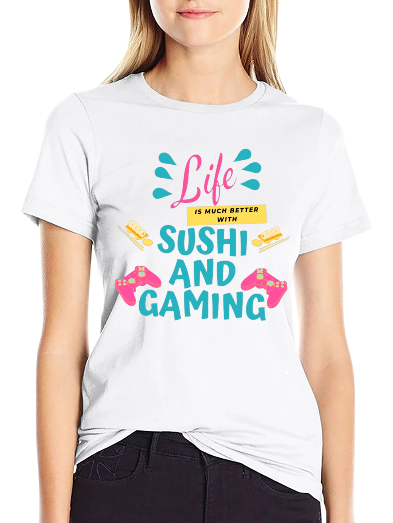 Life Better with Sushi and Gaming Black T-Shirt