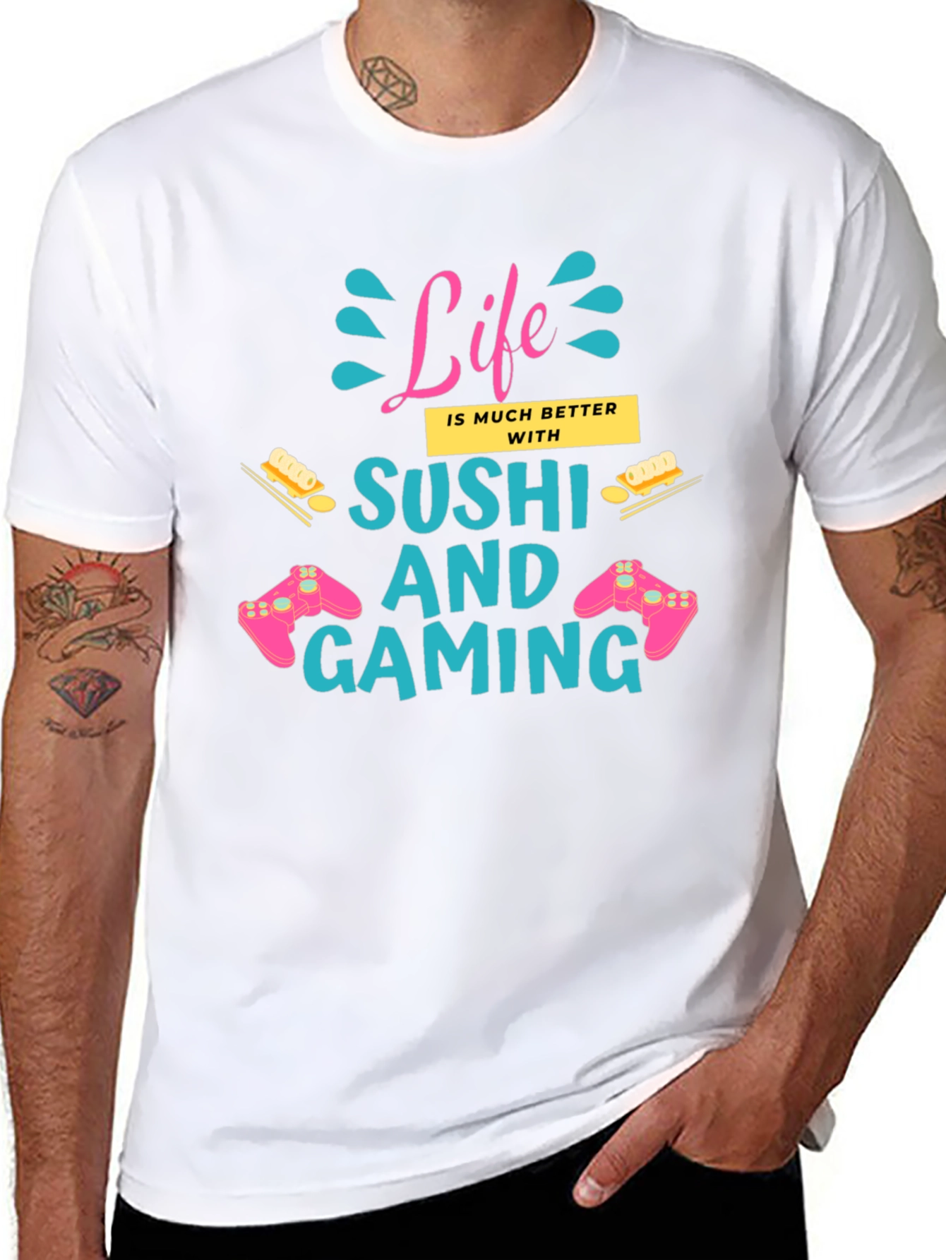 Life Better with Sushi and Gaming Black T-Shirt