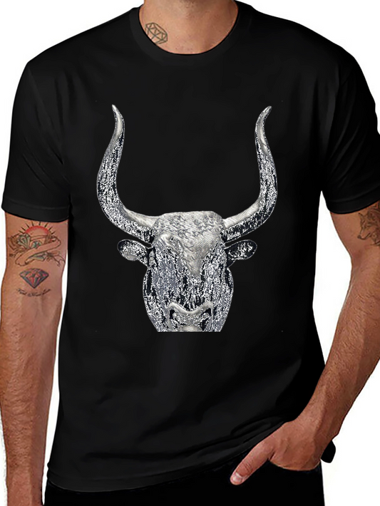 Bull Head Graphic Tee - Black Cotton Blend