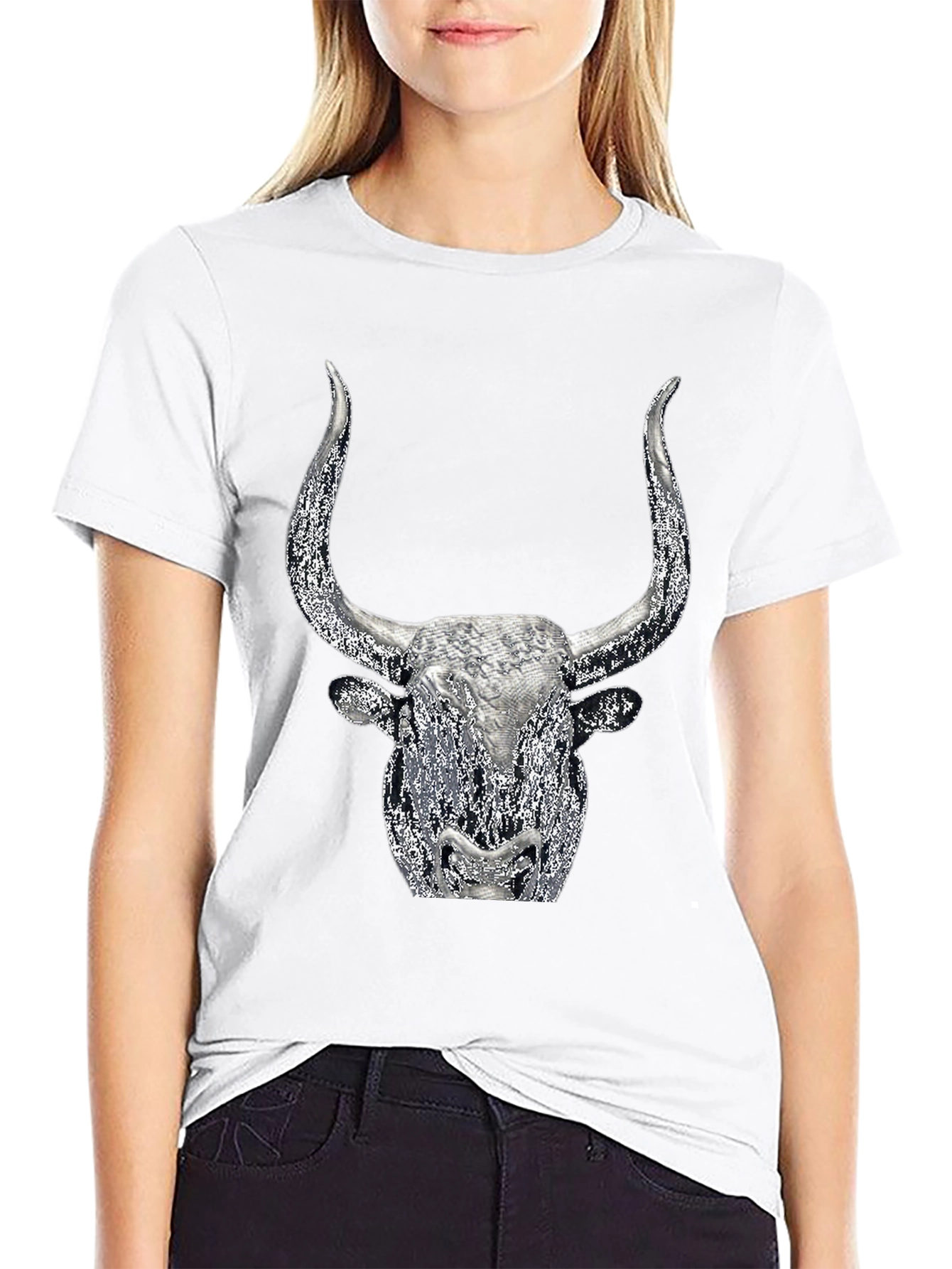 Bull Head Graphic Tee - Black Cotton Blend