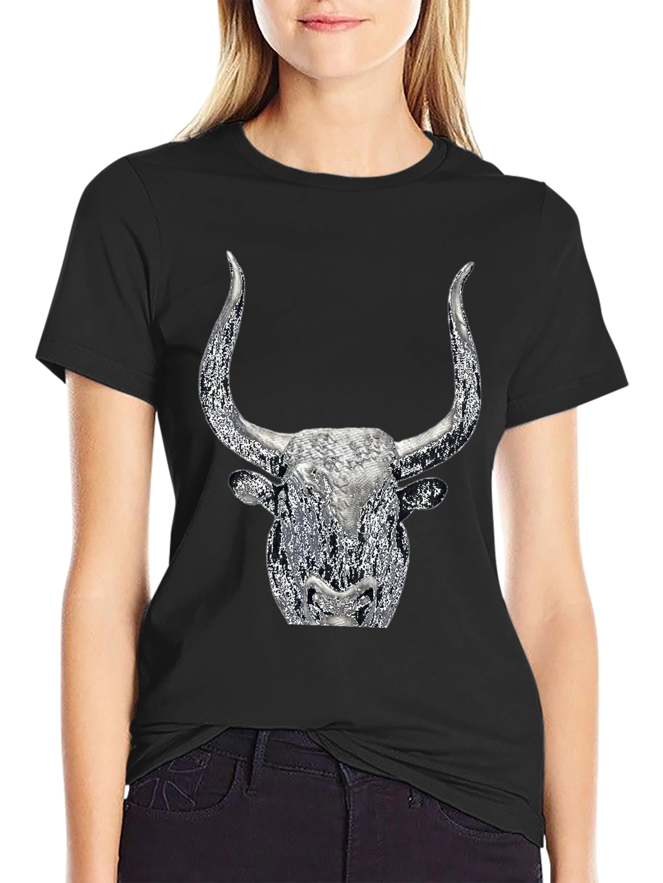 Bull Head Graphic Tee - Black Cotton Blend