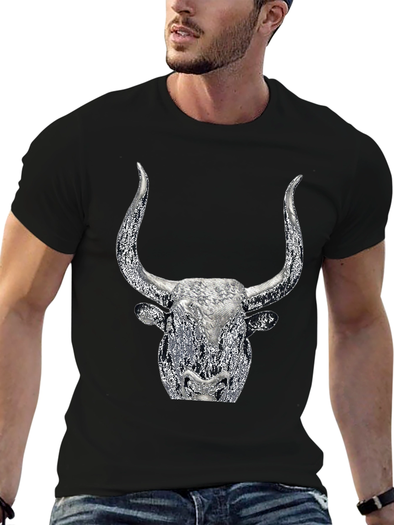 Bull Head Graphic Tee - Black Cotton Blend