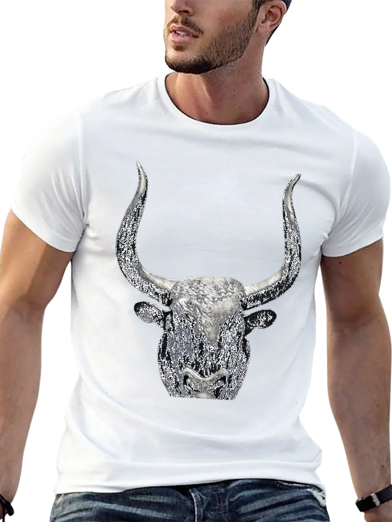 Bull Head Graphic Tee - Black Cotton Blend