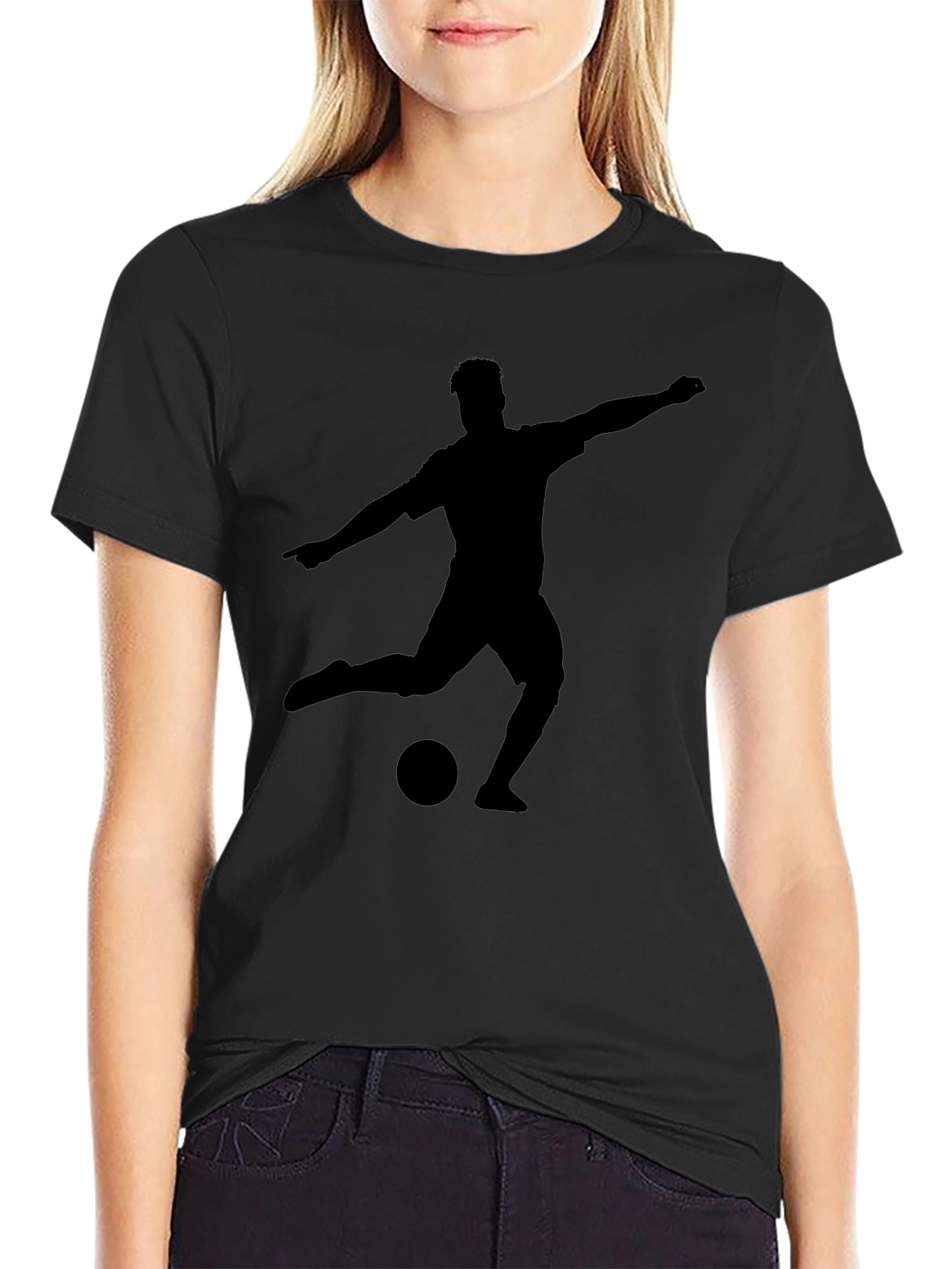 Soccer Player Silhouette T-Shirt - Black