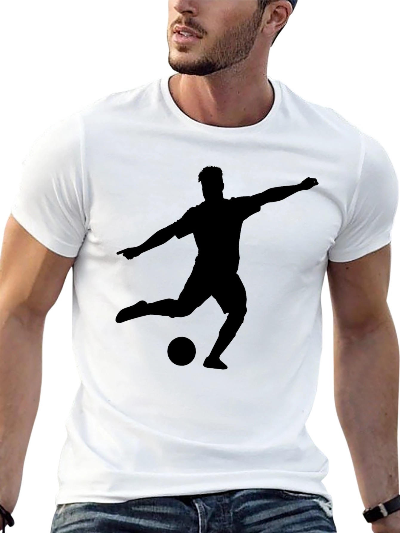 Soccer Player Silhouette T-Shirt - Black