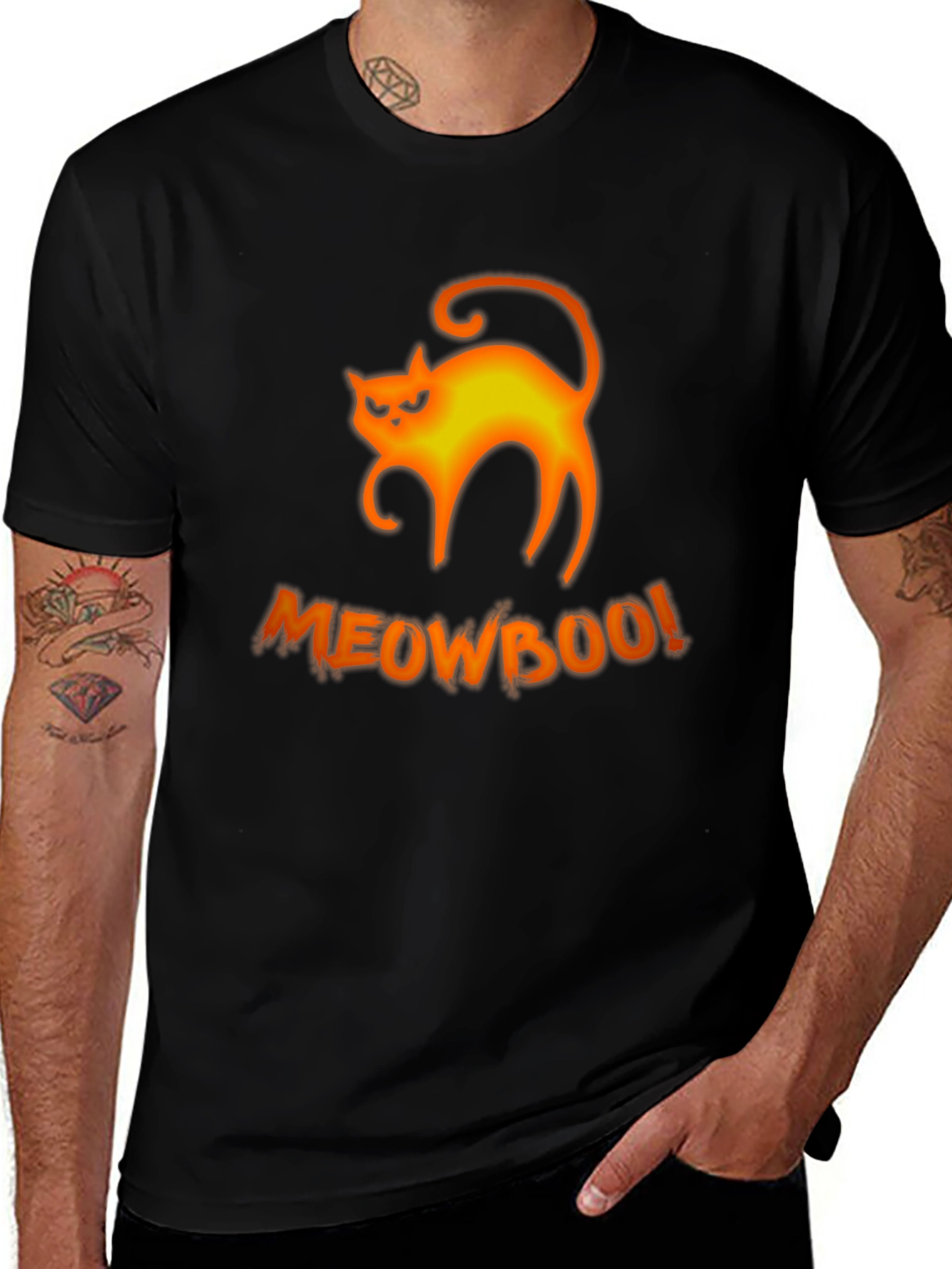 Halloween MeowBoo Cat Graphic Black T-Shirt