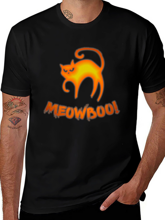 Halloween MeowBoo Cat Graphic Black T-Shirt