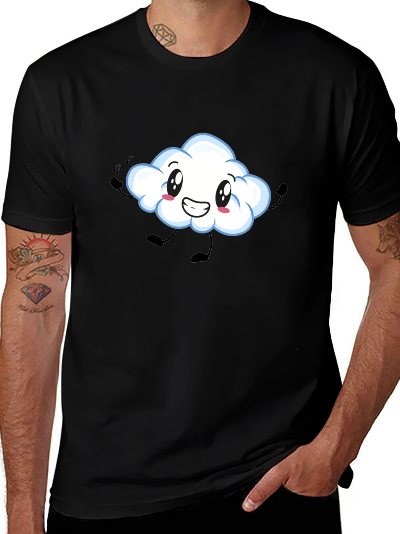 Cute Cloud Graphic Print Black T-Shirt