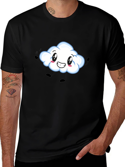 Cute Cloud Graphic Print Black T-Shirt