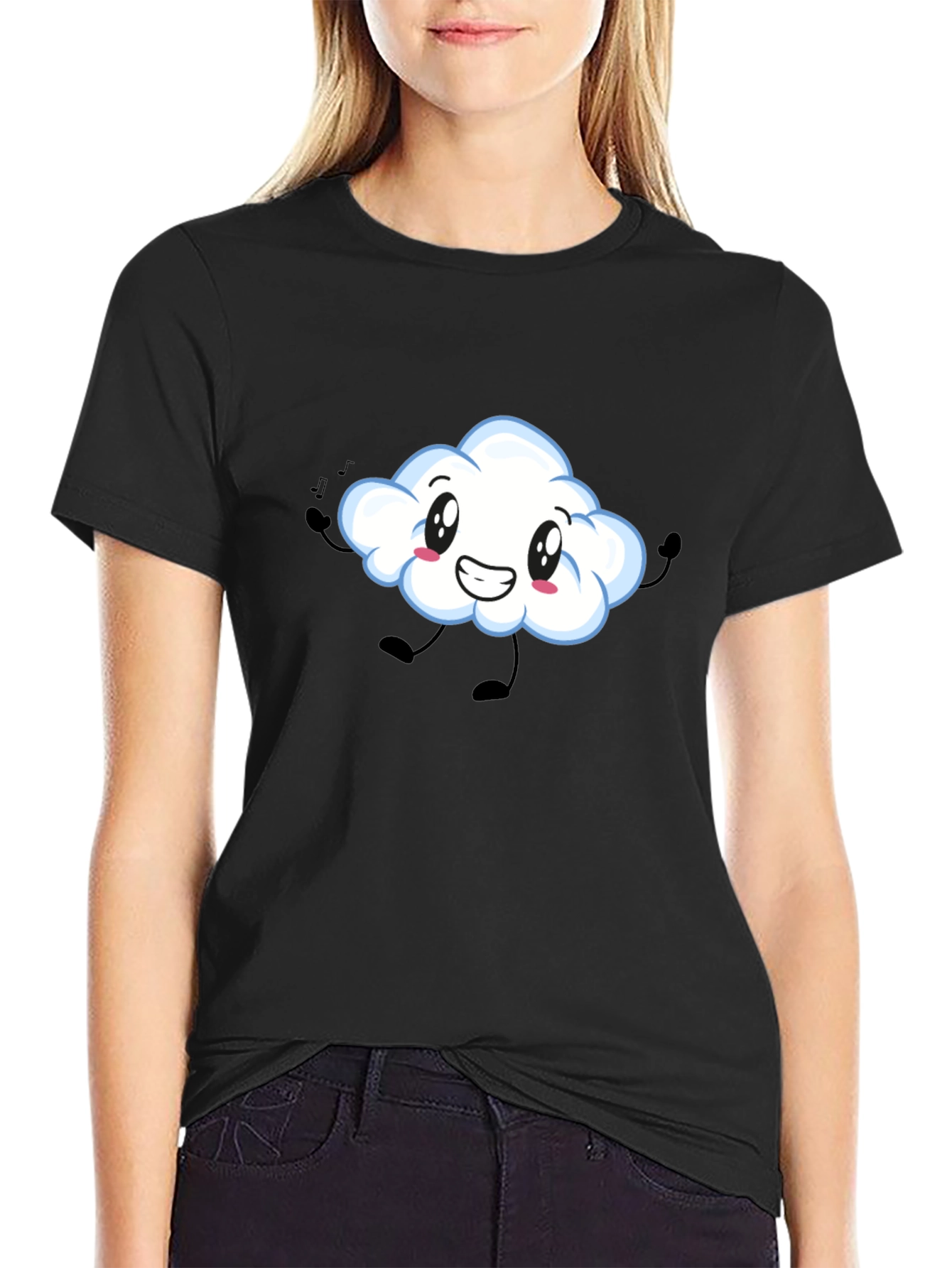 Cute Cloud Graphic Print Black T-Shirt