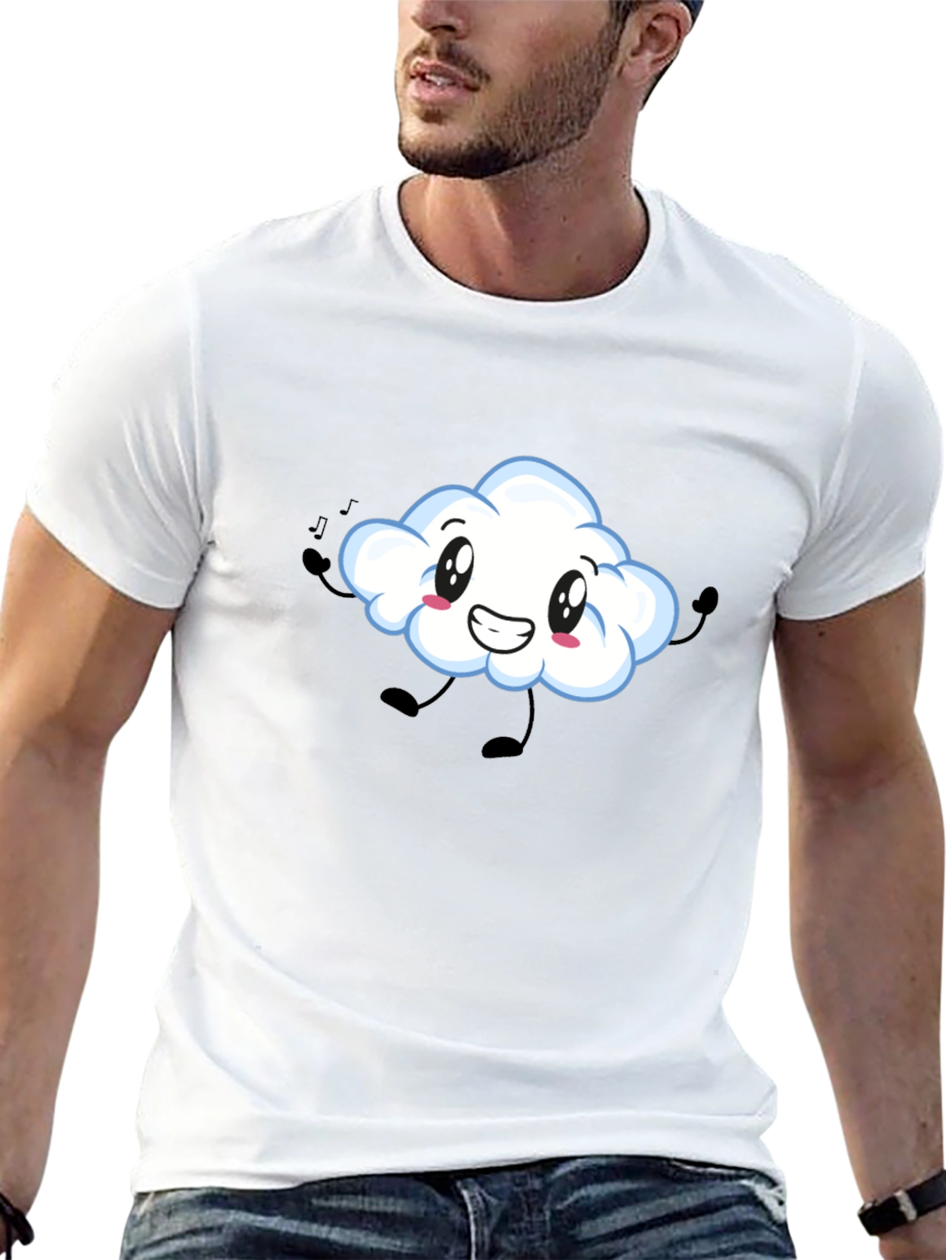 Cute Cloud Graphic Print Black T-Shirt