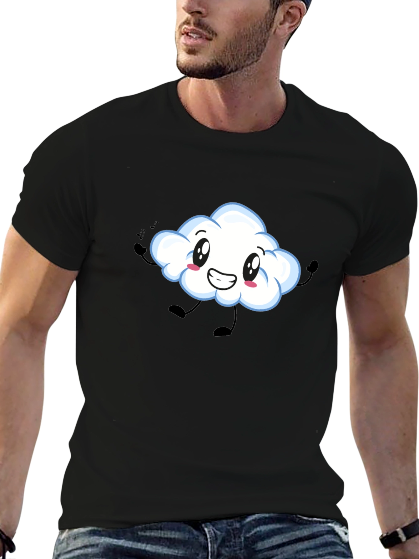 Cute Cloud Graphic Print Black T-Shirt