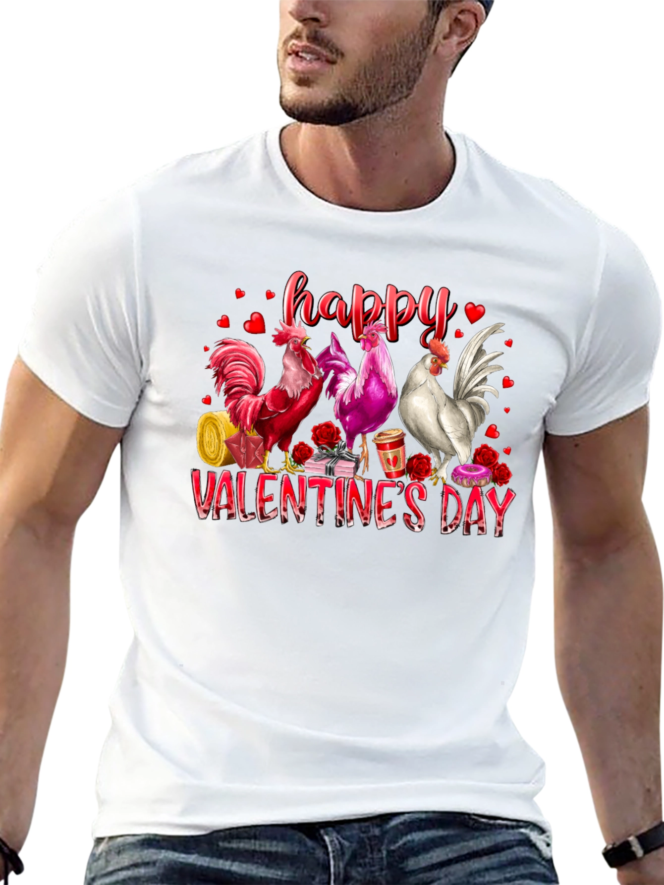 Happy Valentines Day Rooster Graphic Tee