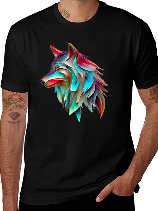 Abstract Wolf Graphic Print Black T-Shirt