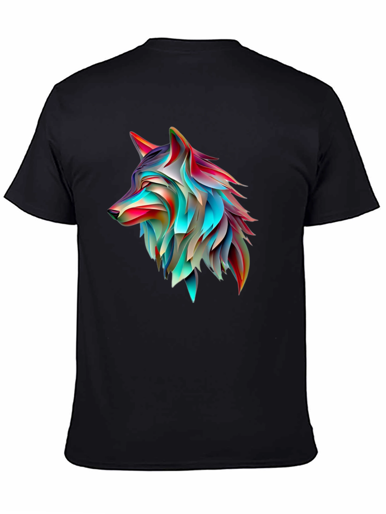 Abstract Wolf Graphic Print Black T-Shirt