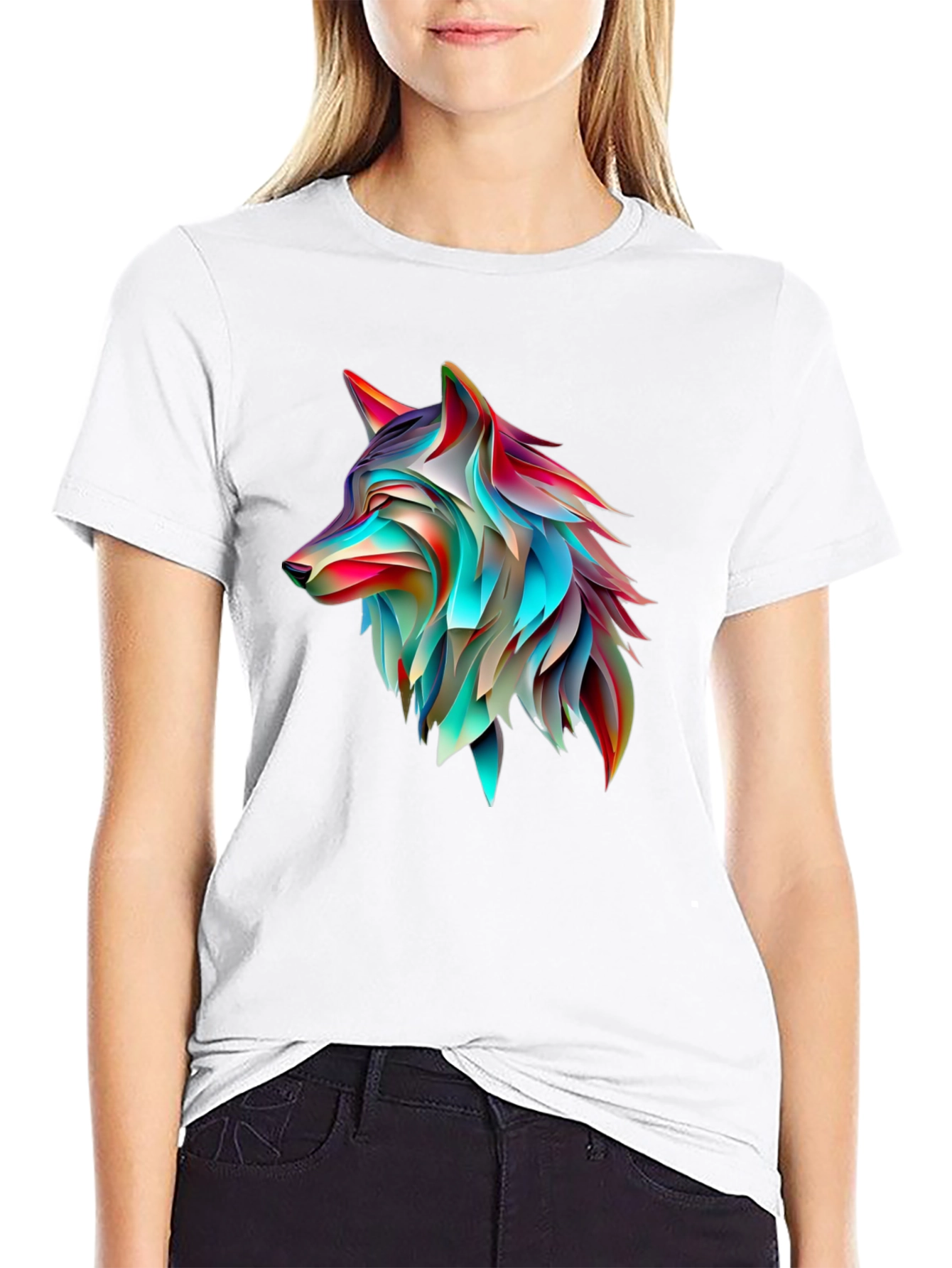 Abstract Wolf Graphic Print Black T-Shirt