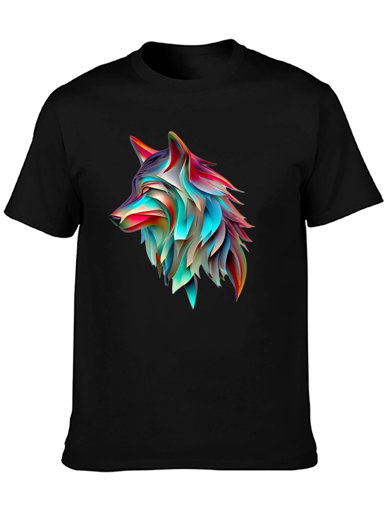 Abstract Wolf Graphic Print Black T-Shirt
