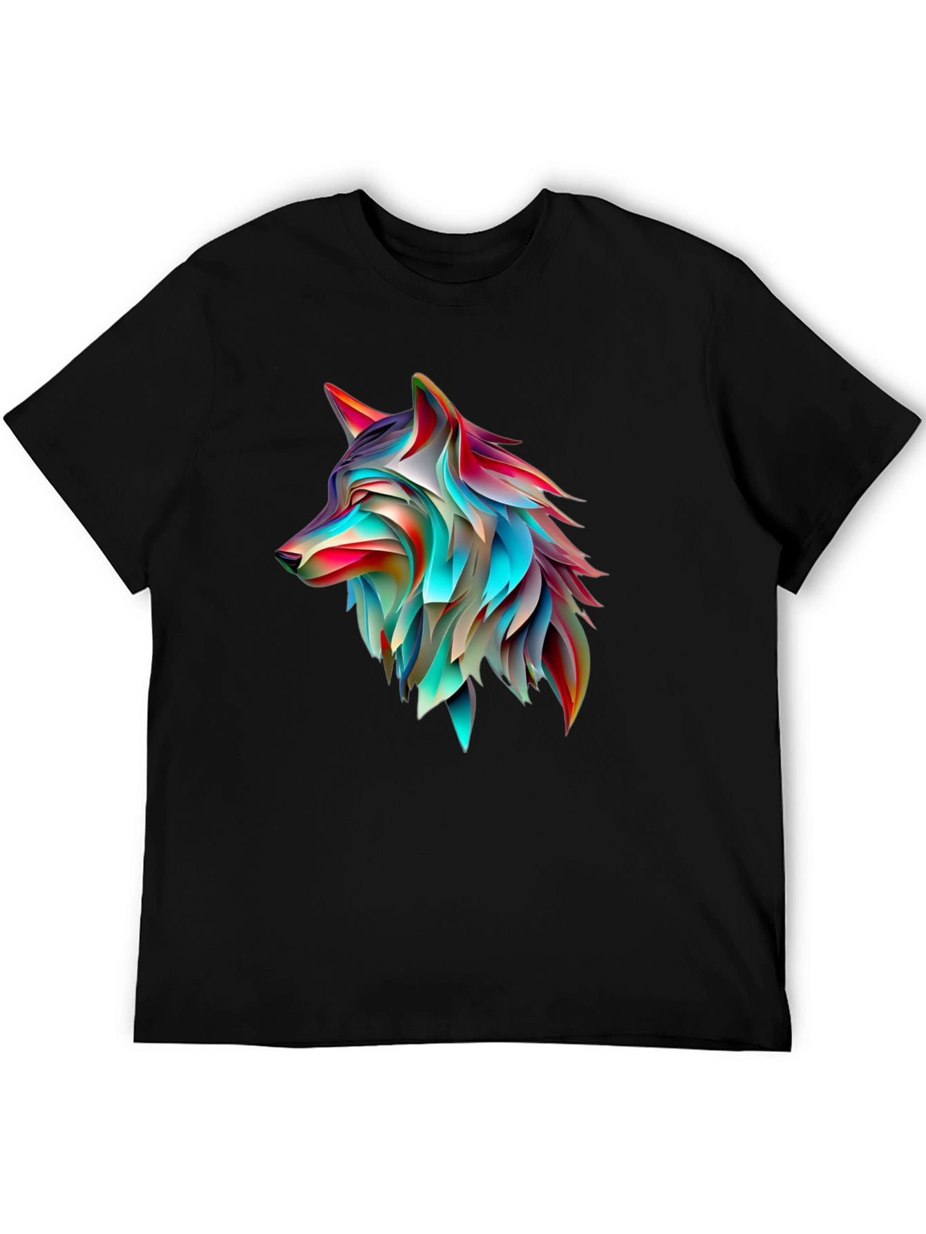 Abstract Wolf Graphic Print Black T-Shirt