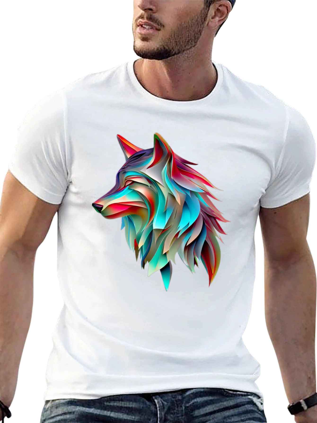 Abstract Wolf Graphic Print Black T-Shirt