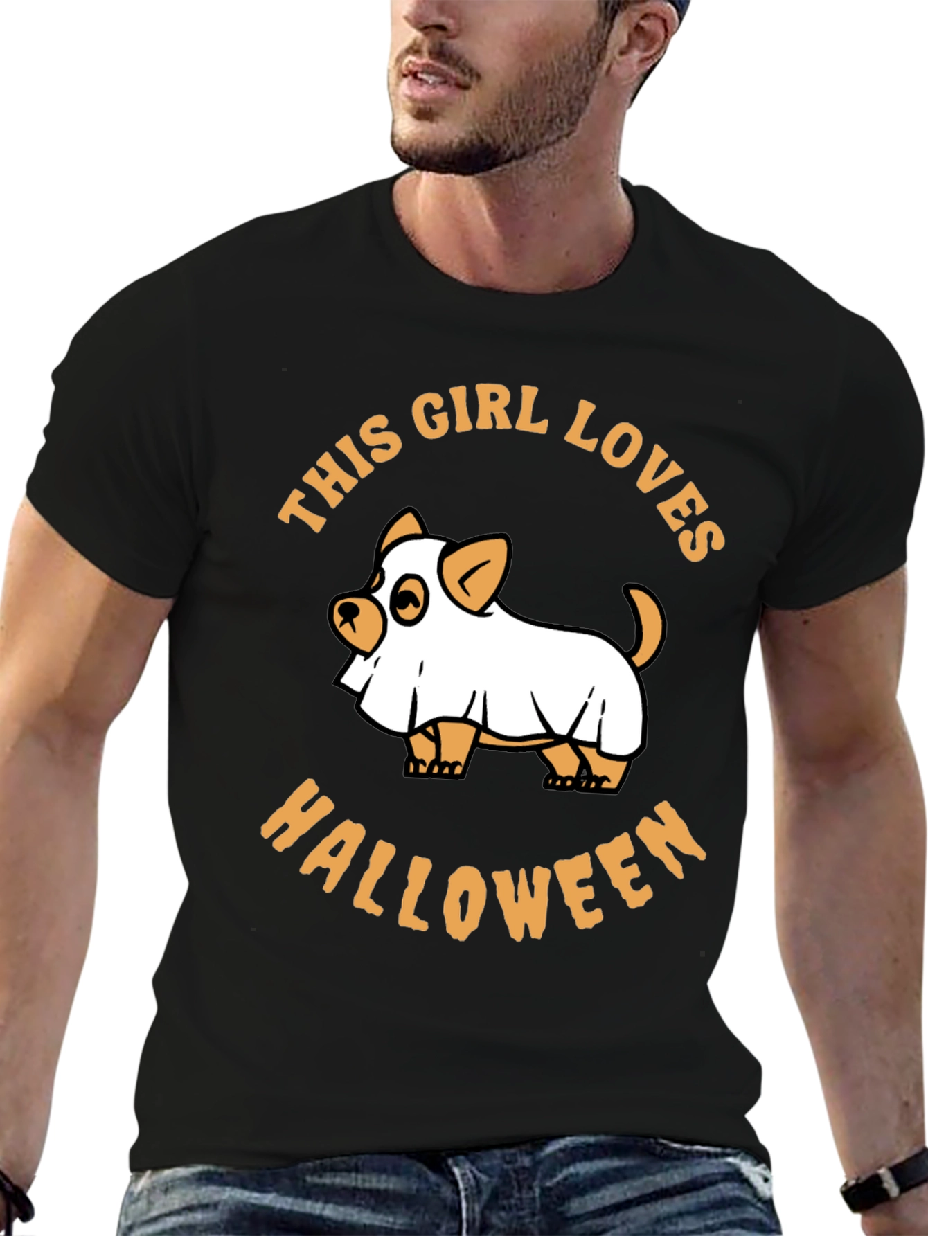 This Girl Loves Halloween Dog Ghost Graphic Tee