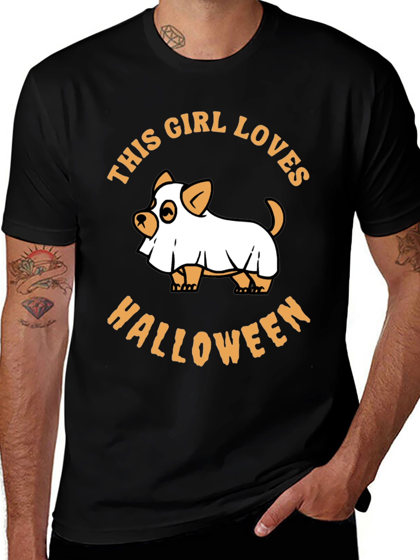 This Girl Loves Halloween Dog Ghost Graphic Tee