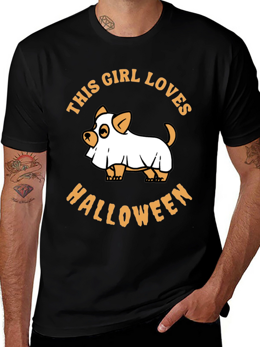 This Girl Loves Halloween Dog Ghost Graphic Tee
