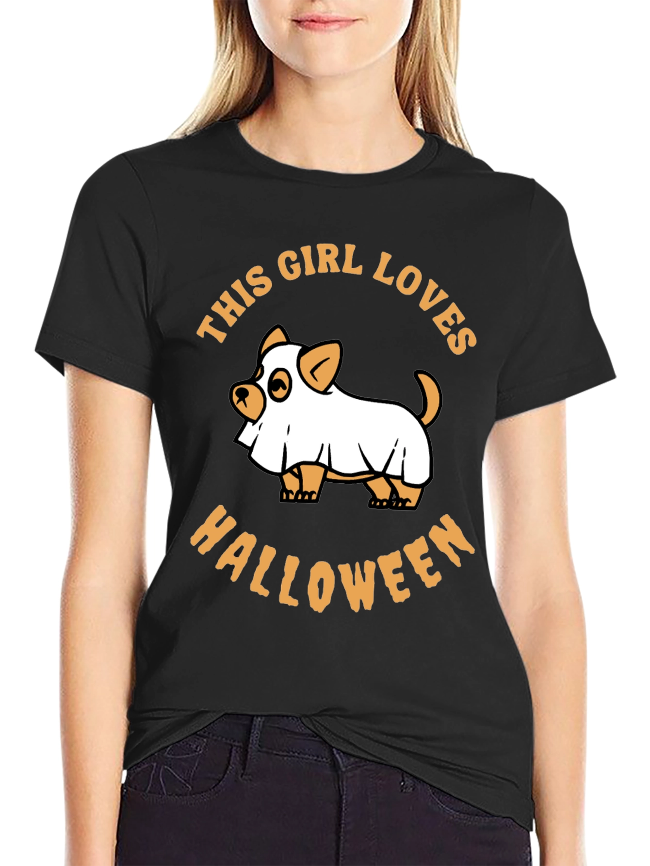 This Girl Loves Halloween Dog Ghost Graphic Tee