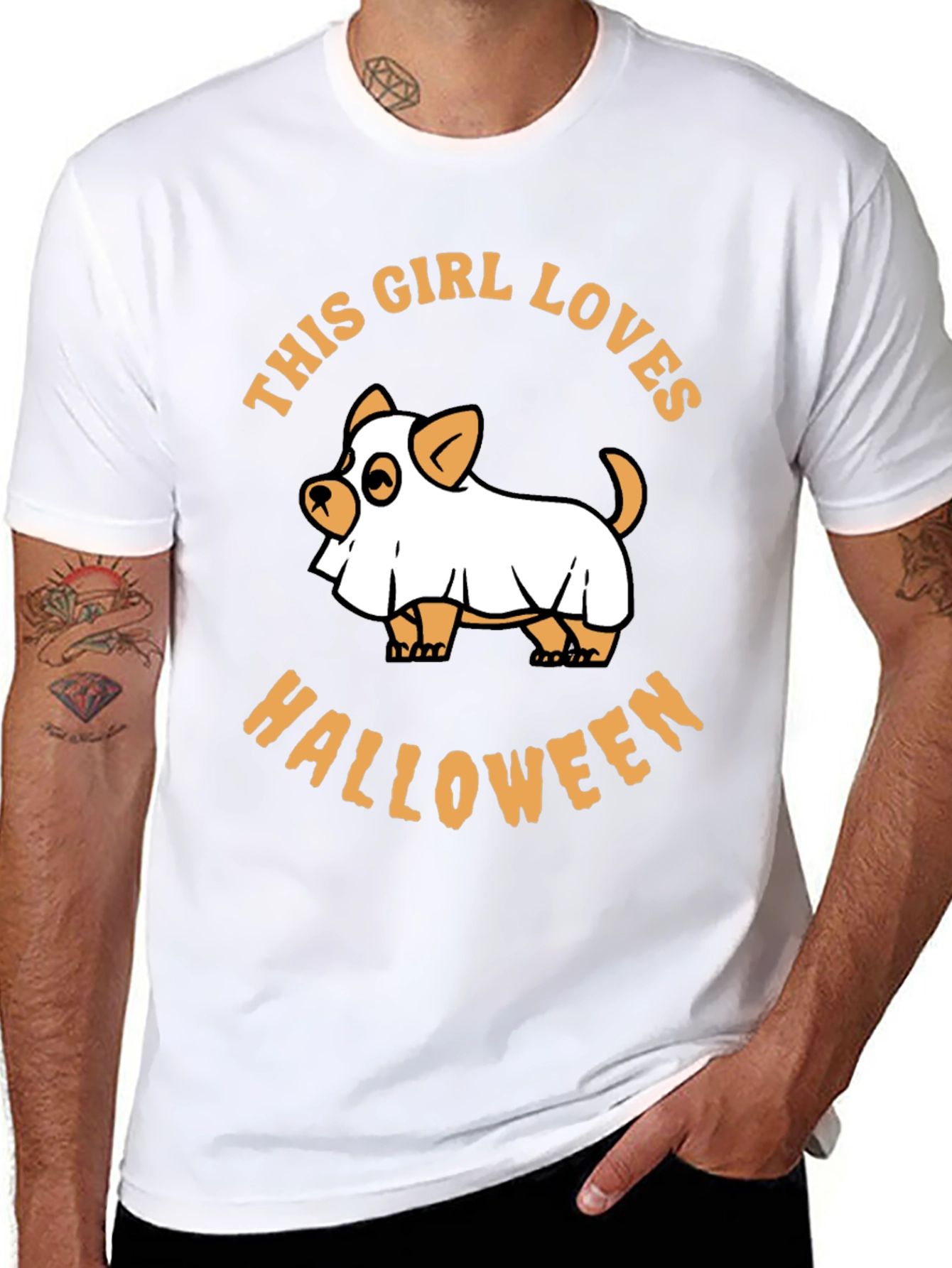 This Girl Loves Halloween Dog Ghost Graphic Tee