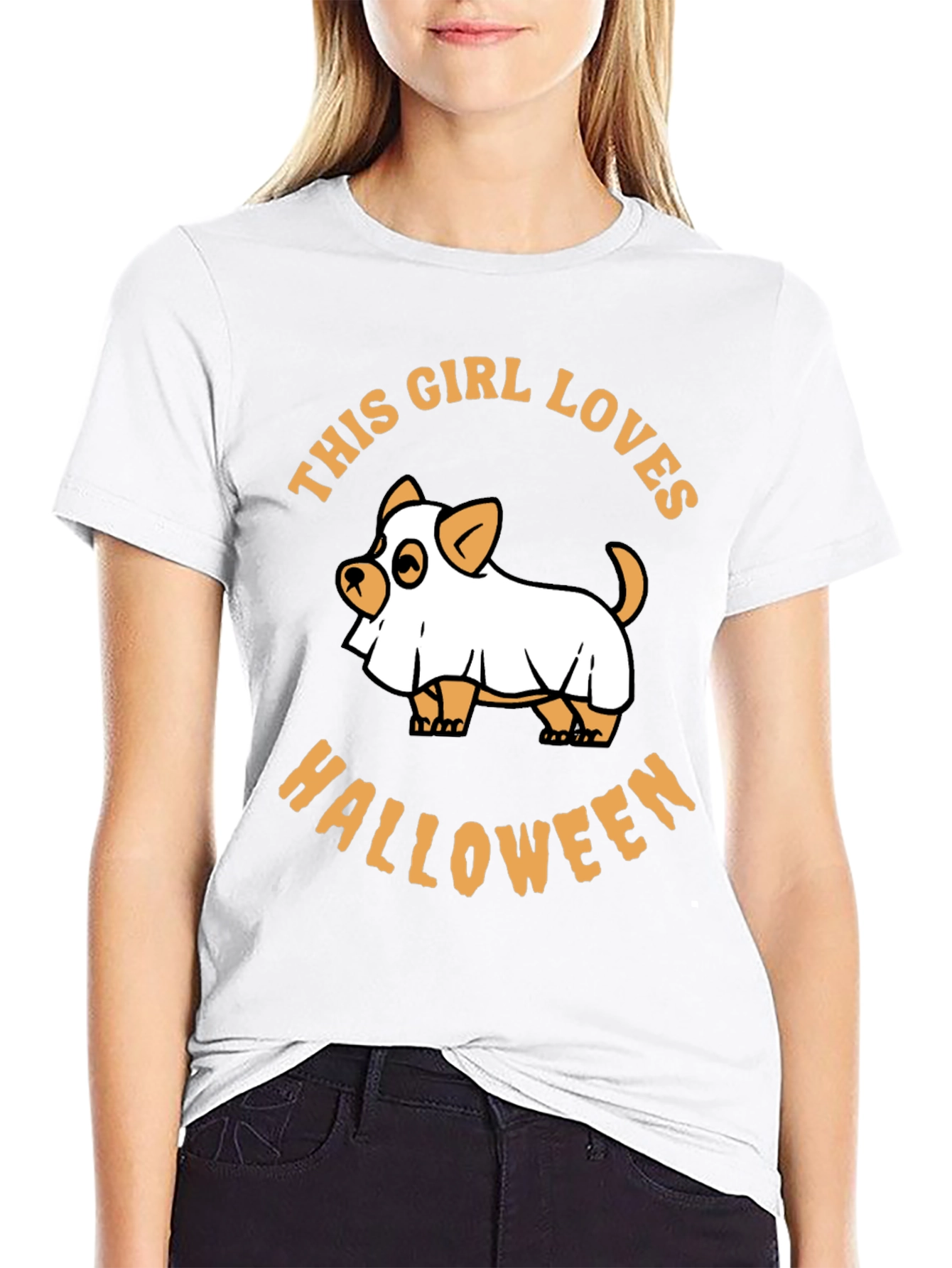 This Girl Loves Halloween Dog Ghost Graphic Tee