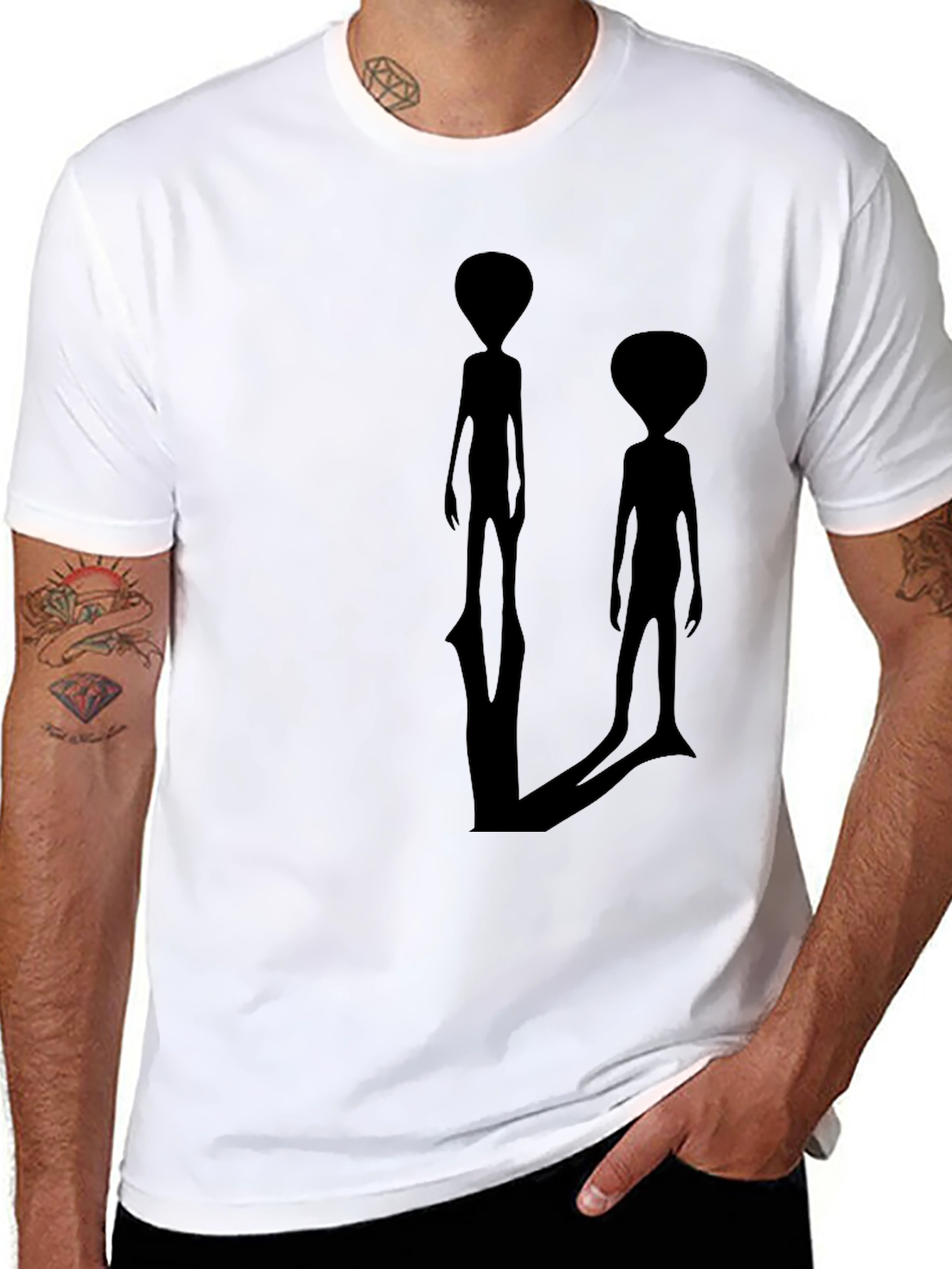 Alien Silhouette Graphic Tee - Black Crew Neck