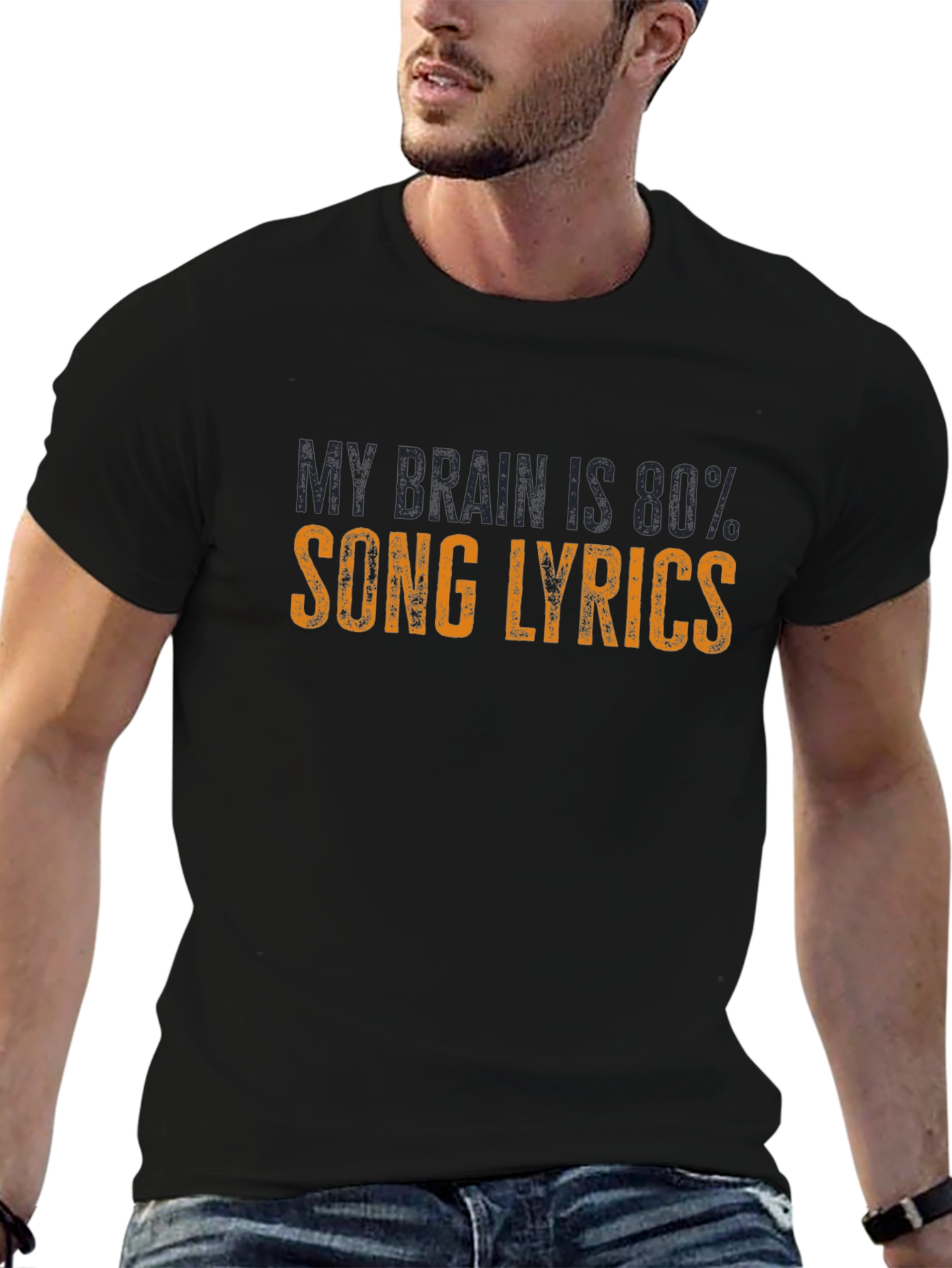 Song Lyrics Brain T-Shirt - Black Cotton Tee