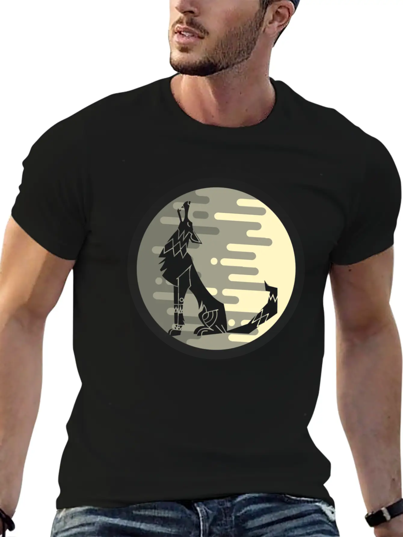 Full Moon Wolf Unisex Casual T-Shirt – Clean Design For Daily Comfort