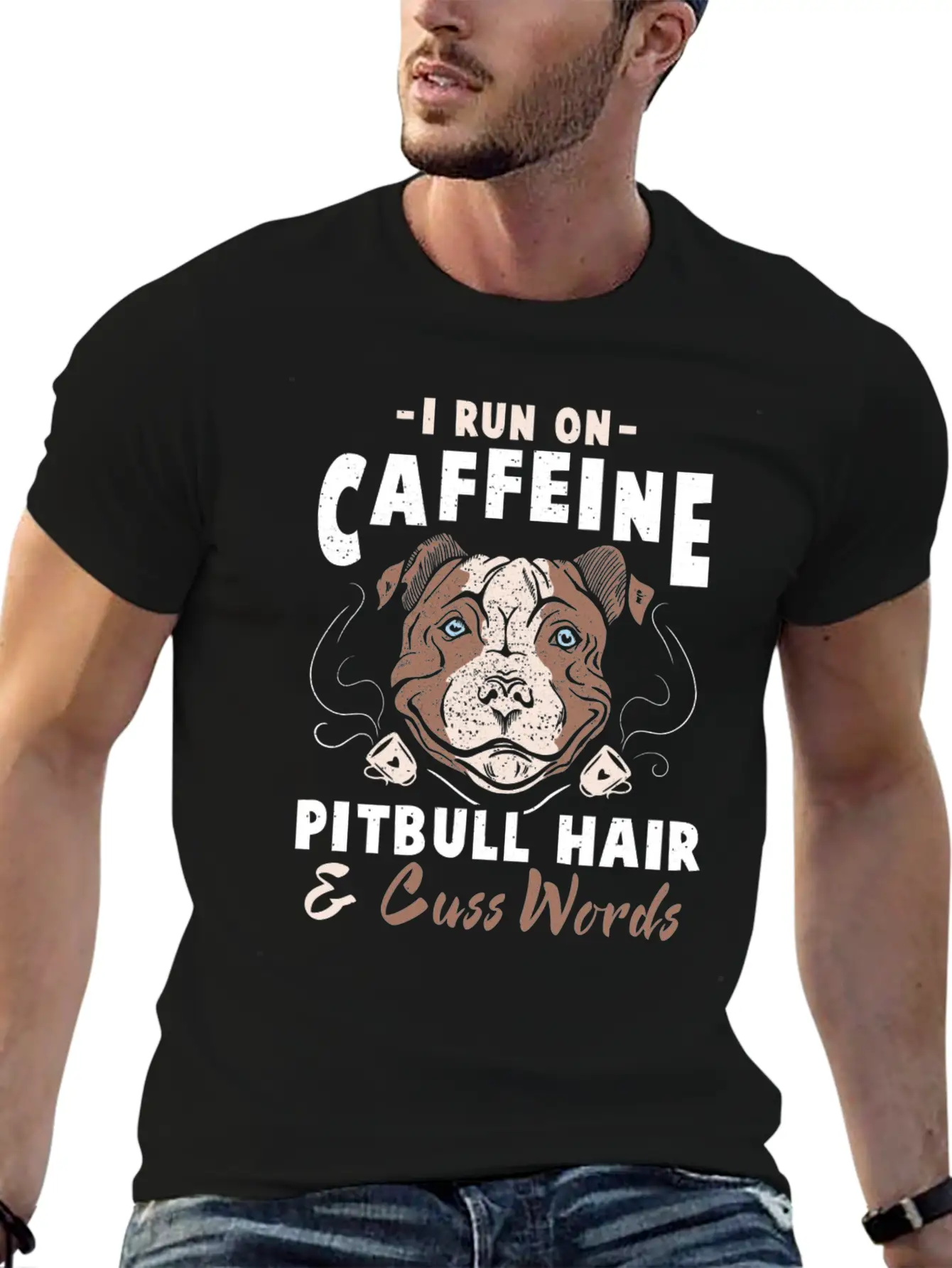 Funny Pitbull Hair And Caffeine T-Shirt Pit Bull F Unisex Casual T-Shirt – Clean Design For Daily Comfort