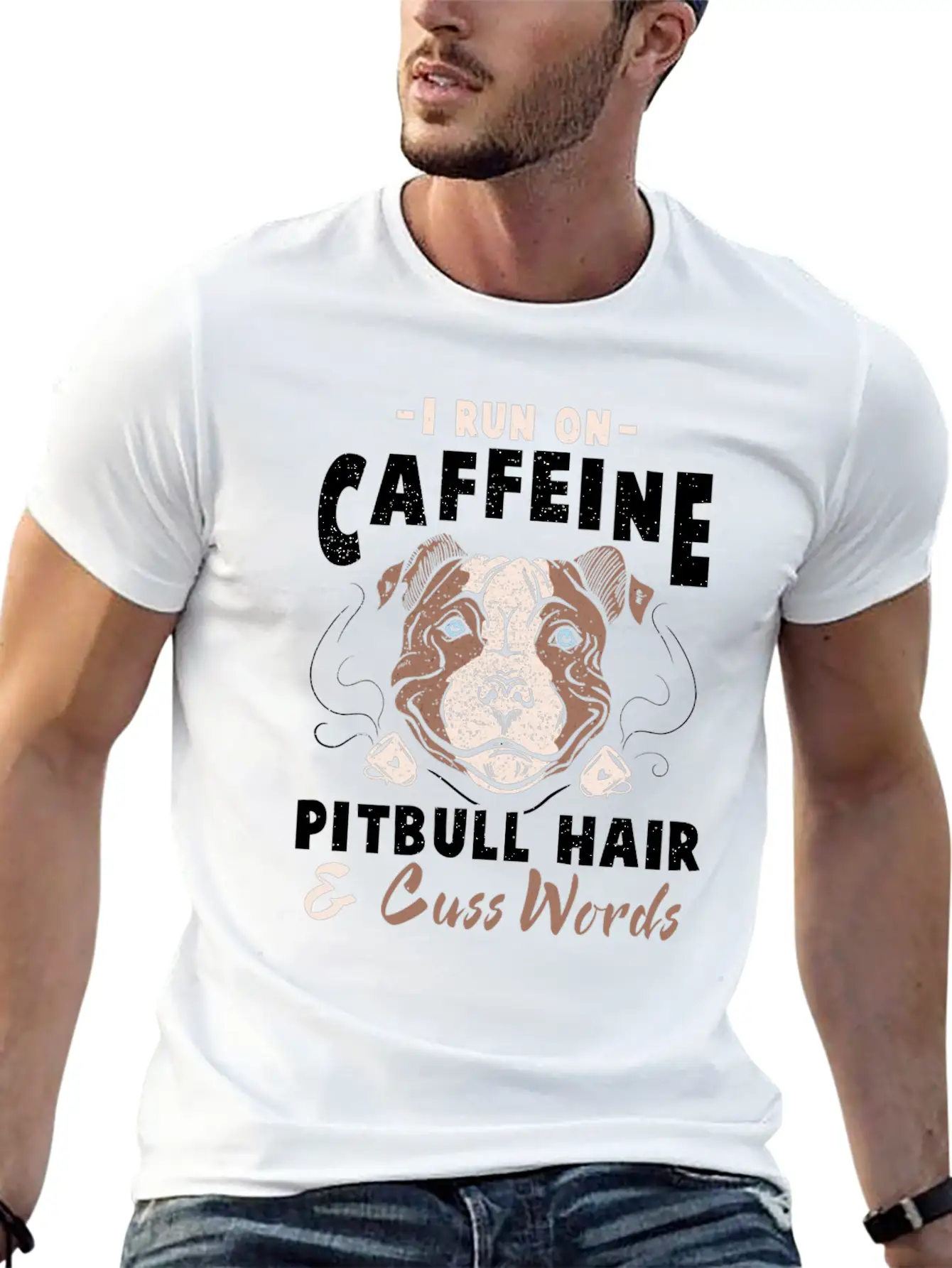 Funny Pitbull Hair And Caffeine T-Shirt Pit Bull F Unisex Casual T-Shirt – Clean Design For Daily Comfort