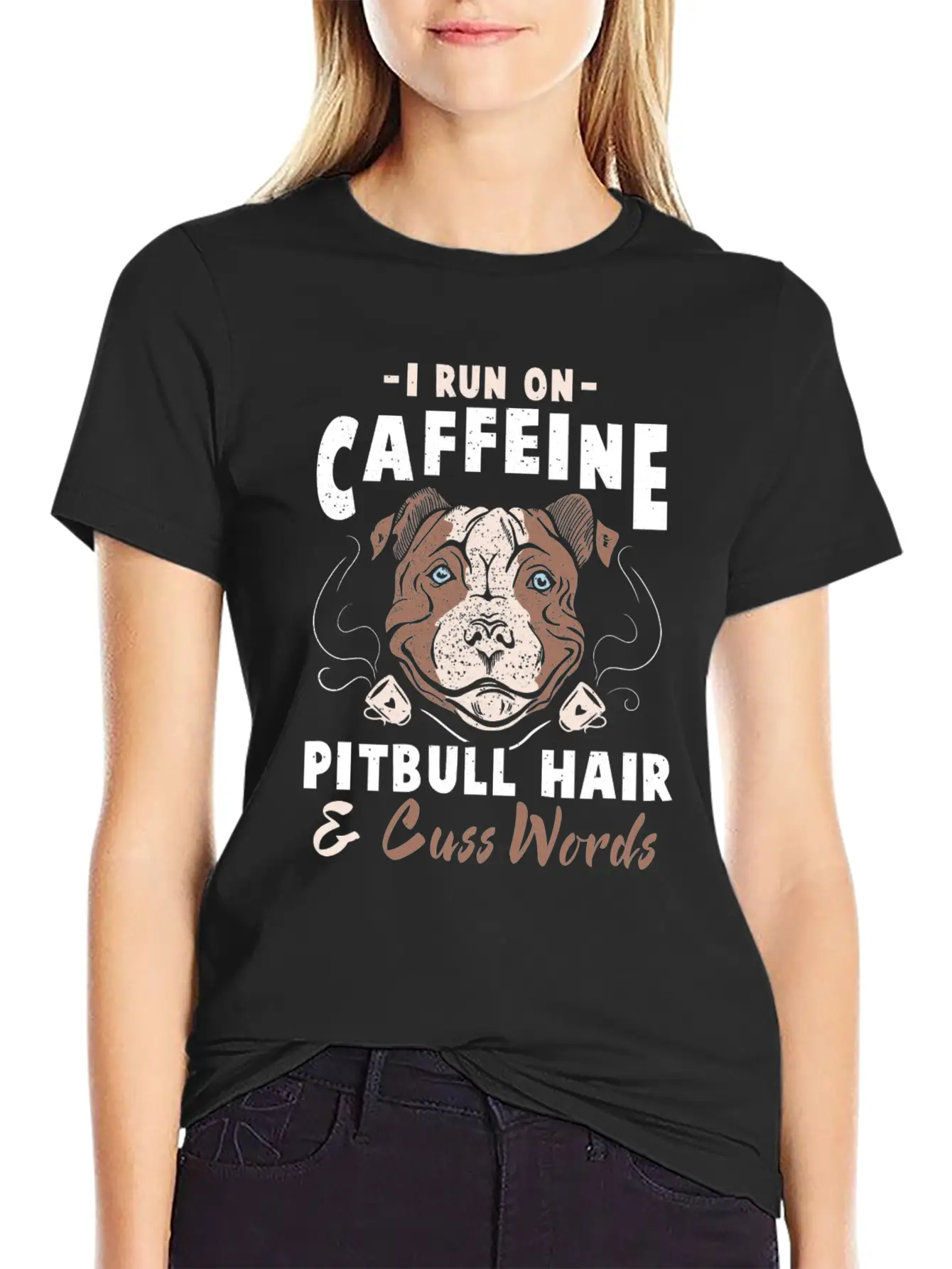 Funny Pitbull Hair And Caffeine T-Shirt Pit Bull F Unisex Casual T-Shirt – Clean Design For Daily Comfort