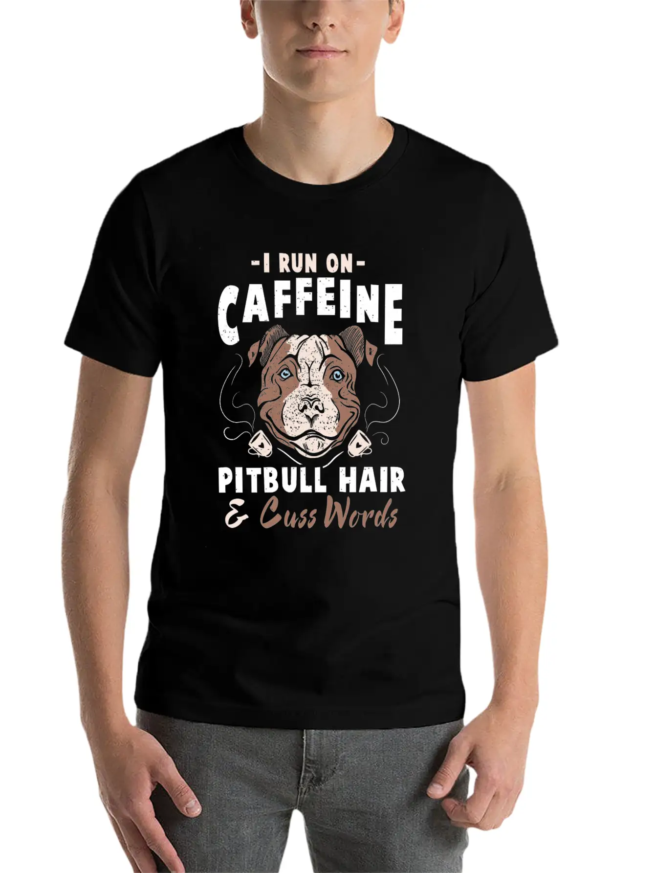 Funny Pitbull Hair And Caffeine T-Shirt Pit Bull F Unisex Casual T-Shirt – Clean Design For Daily Comfort