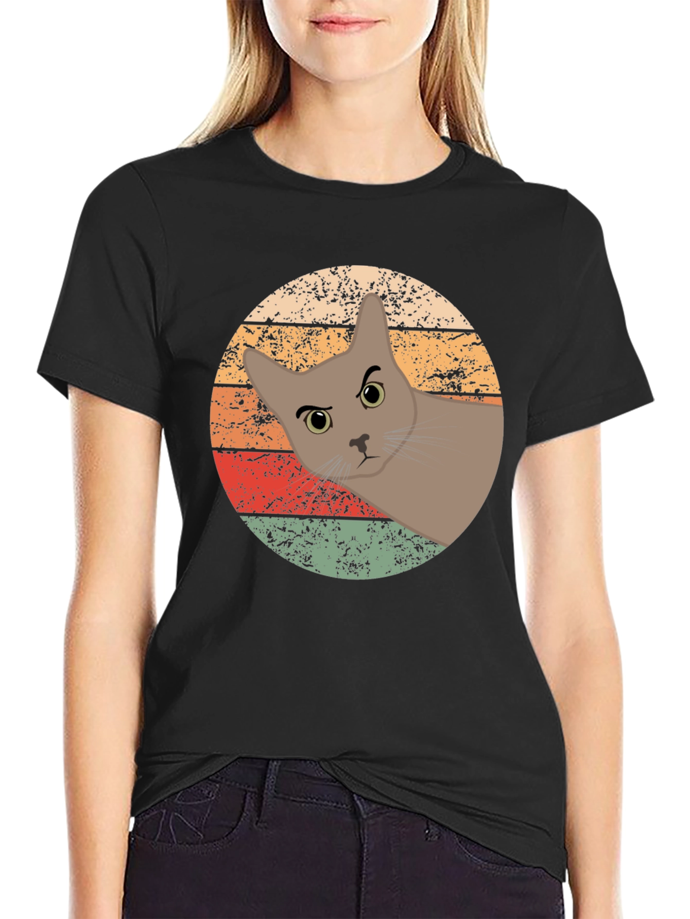 Retro Cat Graphic Tee - Unisex Black T-Shirt