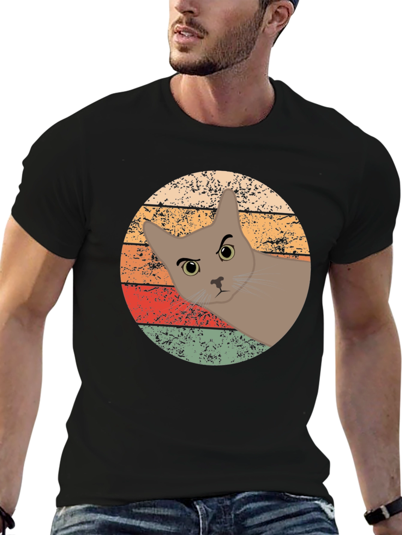 Retro Cat Graphic Tee - Unisex Black T-Shirt