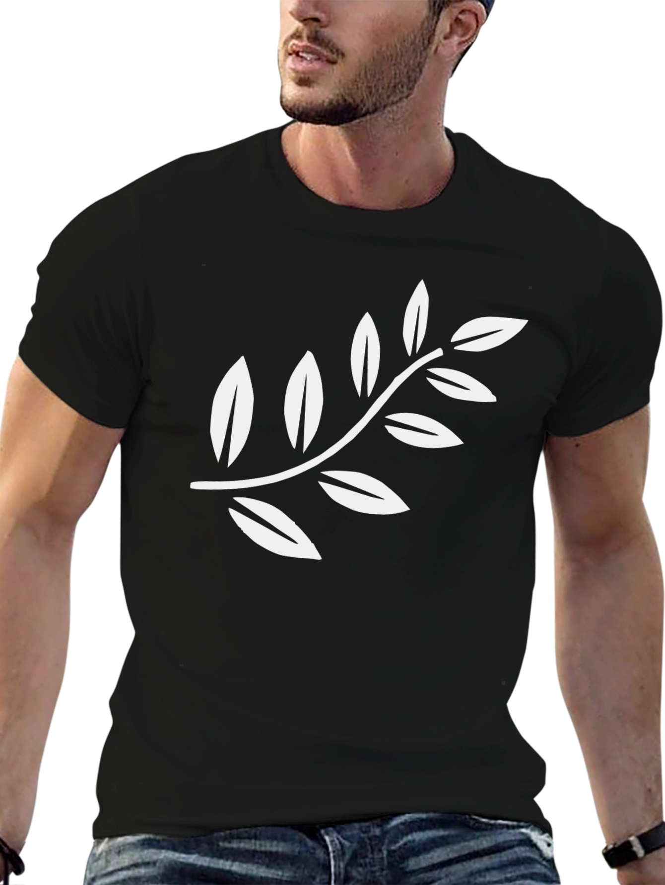Olive Branch Graphic Tee - Black Cotton Casual Shirt